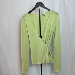 Barneys New York Pastel Green Knit Wrap Top cashmere Size L